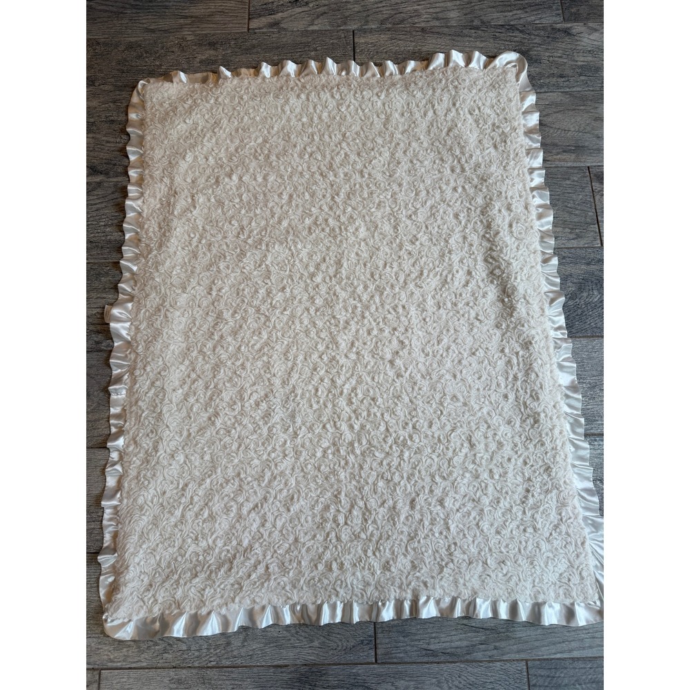 Parent's Choice Baby Blanket Infant 30x40 Satin Ruffle Rosebud Swirl Rosette Vtg